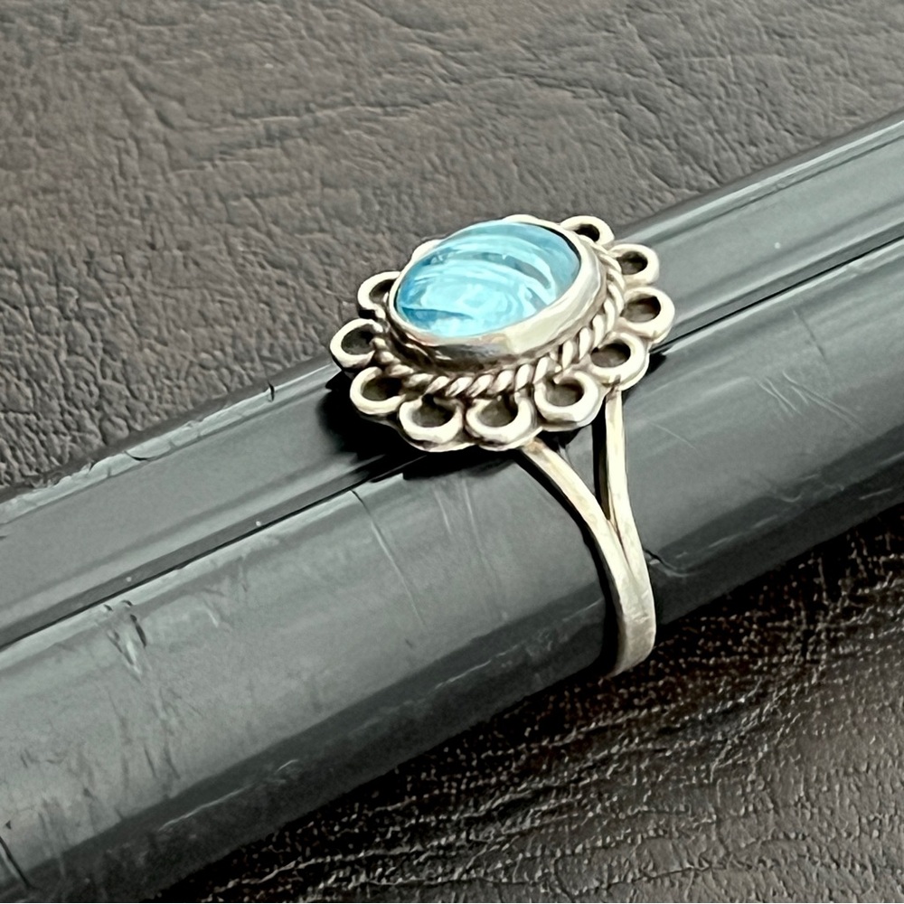 Vintage Taxco Mexico sterling silver carved glass ring Size 5.75 - Picture 4 of 12